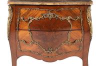 A Louis XV Style Gilt Bronze Mounted Marquetry Marble-Top Commode