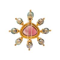 PINK TOURMALINE, GRAY CULTURED PEARL, DIAMOND, AND YELLOW GOLD BROOCH