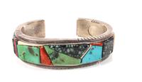 David Tune (Dine/ Creek, b. 1955) Silver and Multi Gem Cuff Bracelet Length 5 1/2 x opening 1 x width 3/4 inches