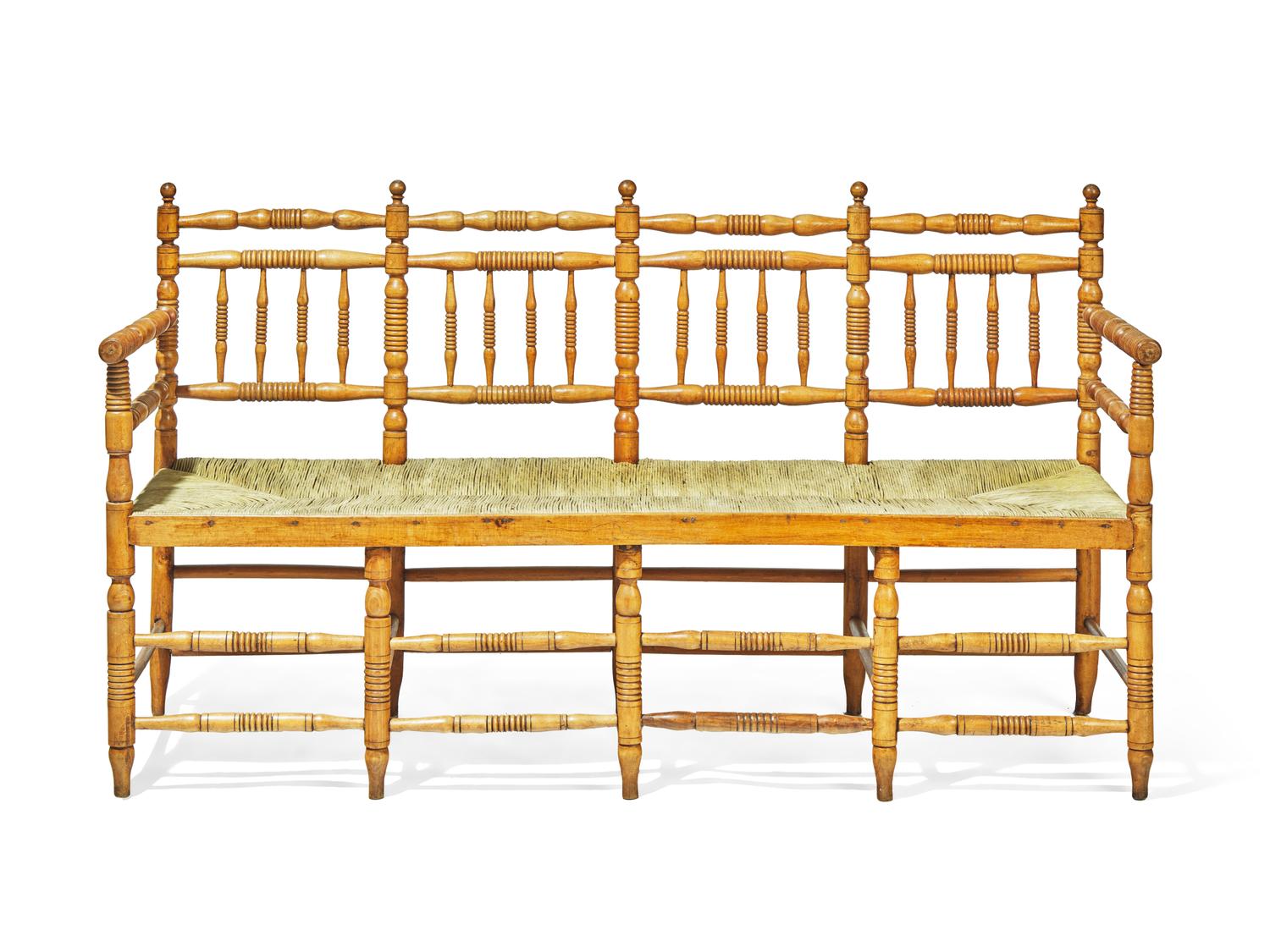 A Late Classical Spindle-Back Rush-Seat Bench