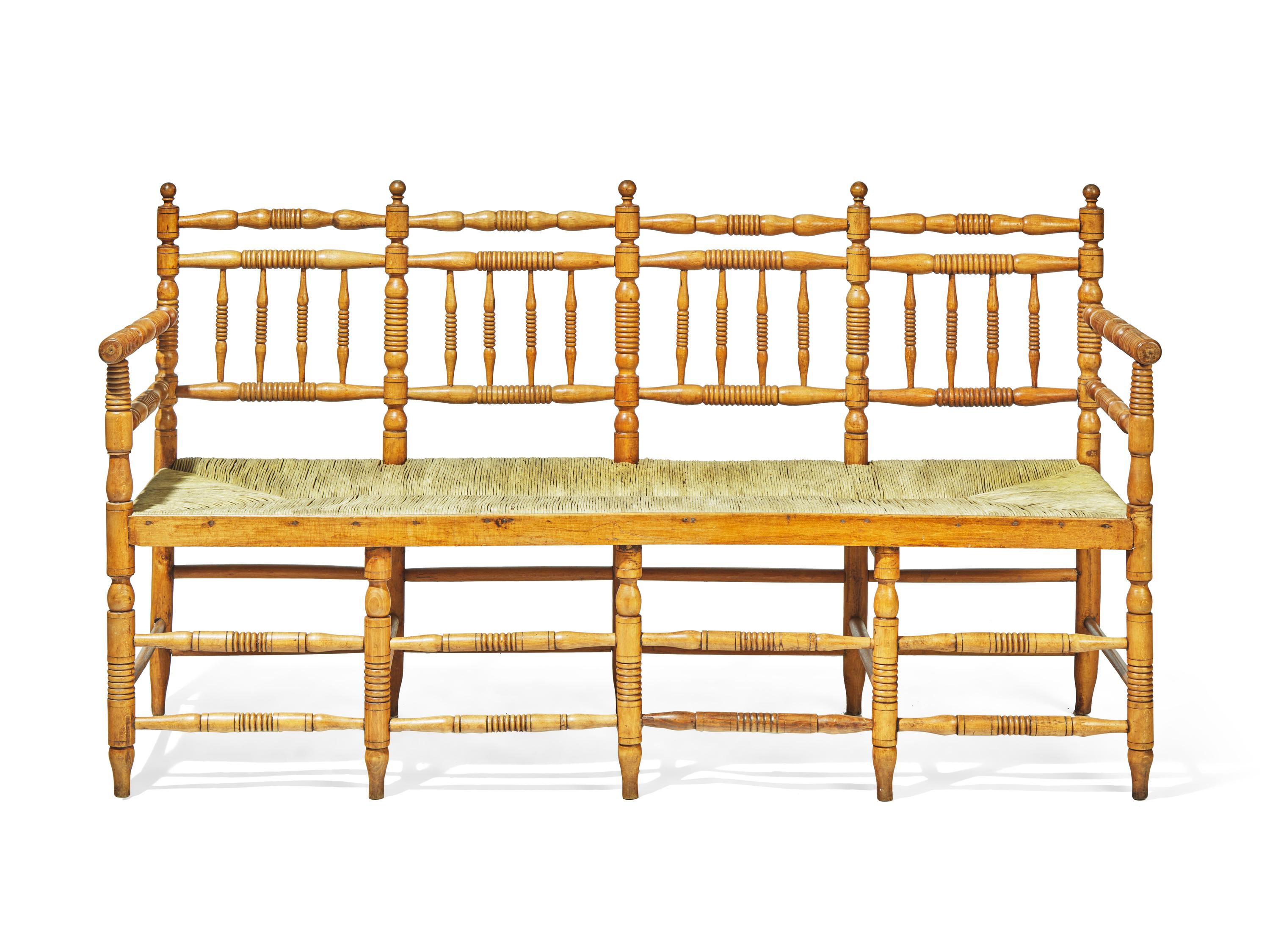 A Late Classical Spindle-Back Rush-Seat Bench