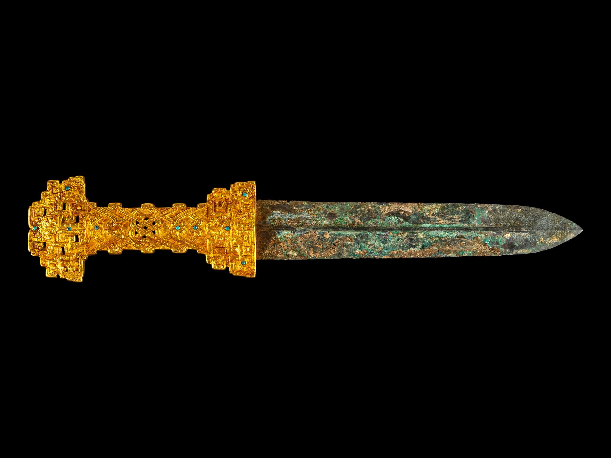 A Chinese Archaistic Bronze Sword with Gilt Bronze Handle