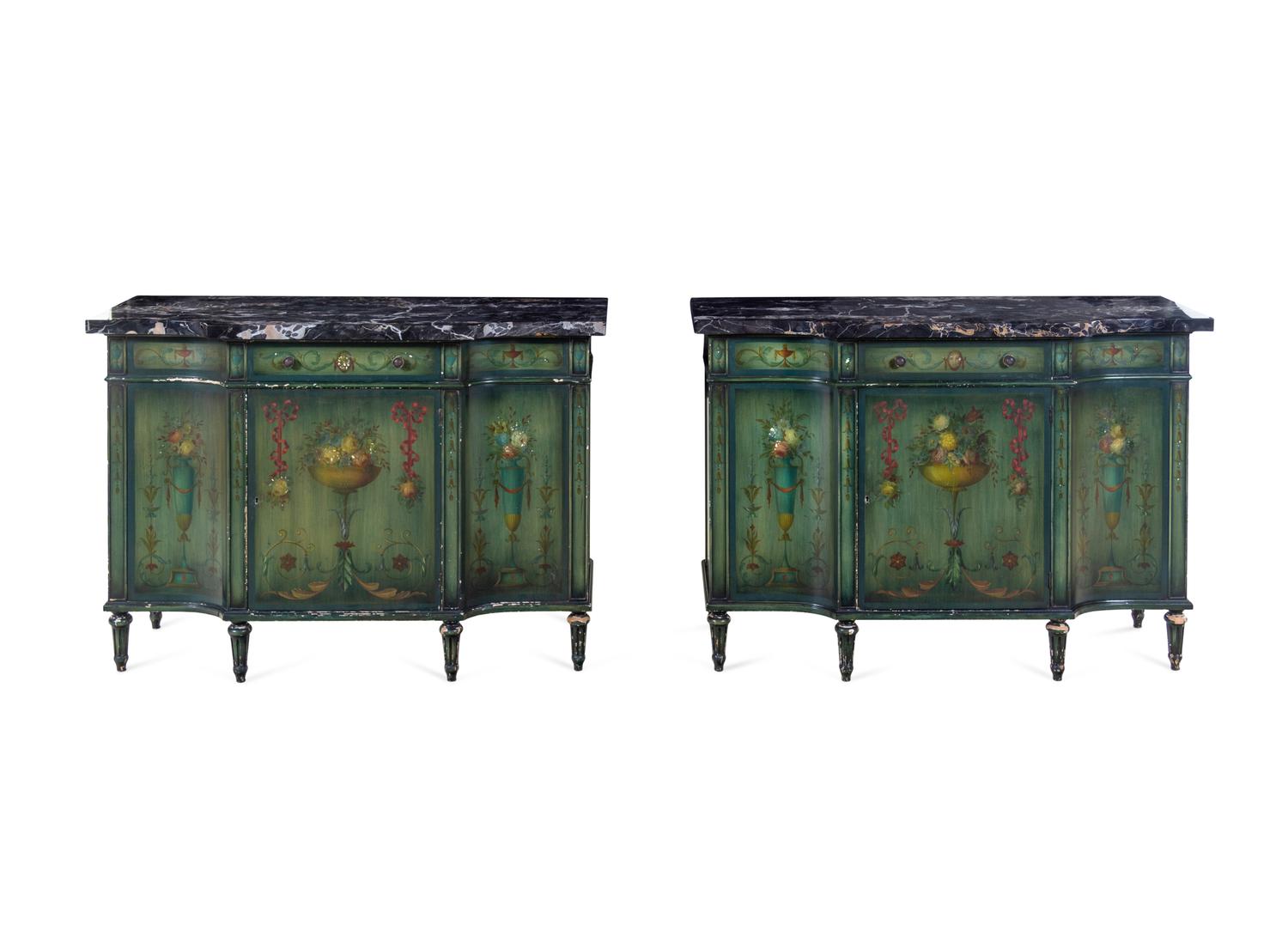 A Pair of Italian Style Painted Console Cabinets