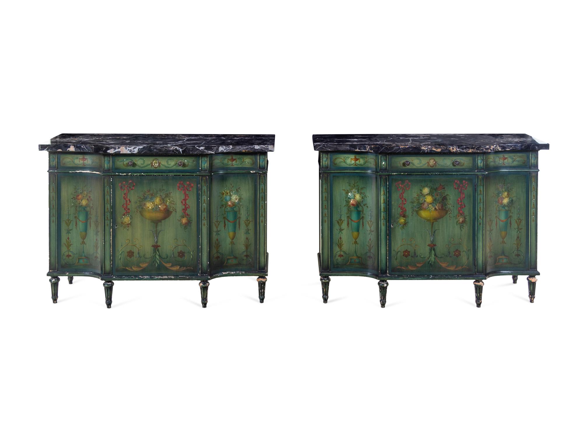 A Pair of Italian Style Painted Console Cabinets