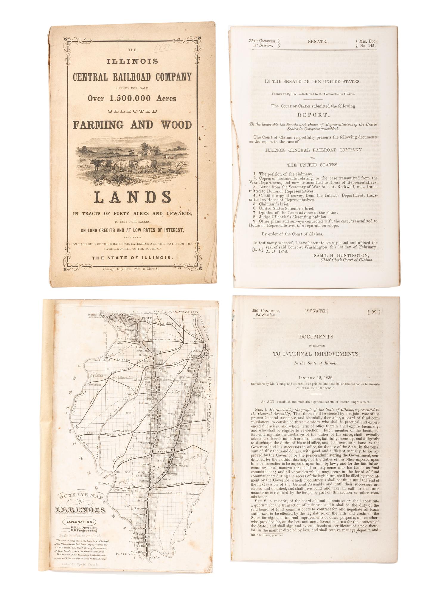 [RAILROADS]. A group of maps, pamphlets, broadsides, and other ephemera related to Illinois railroads, comprising: