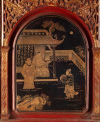 A Chinese Red Lacquer and Parcel Gilt Two-Part Cabinet