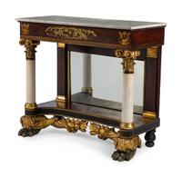 A Classical Painted and Parcel Gilt Mahogany Marble-Top Pier Table