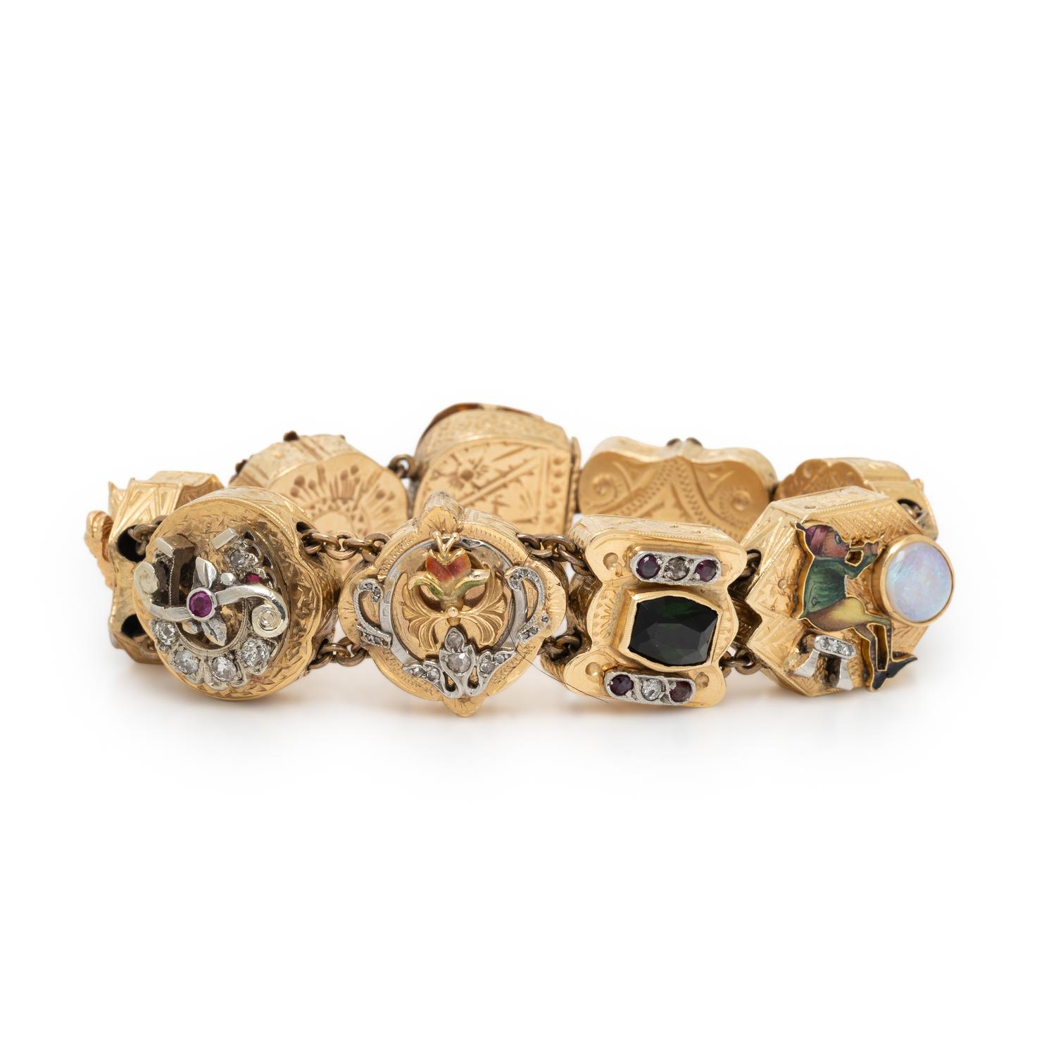 YELLOW GOLD AND MULTIGEM SLIDE CHARM BRACELET