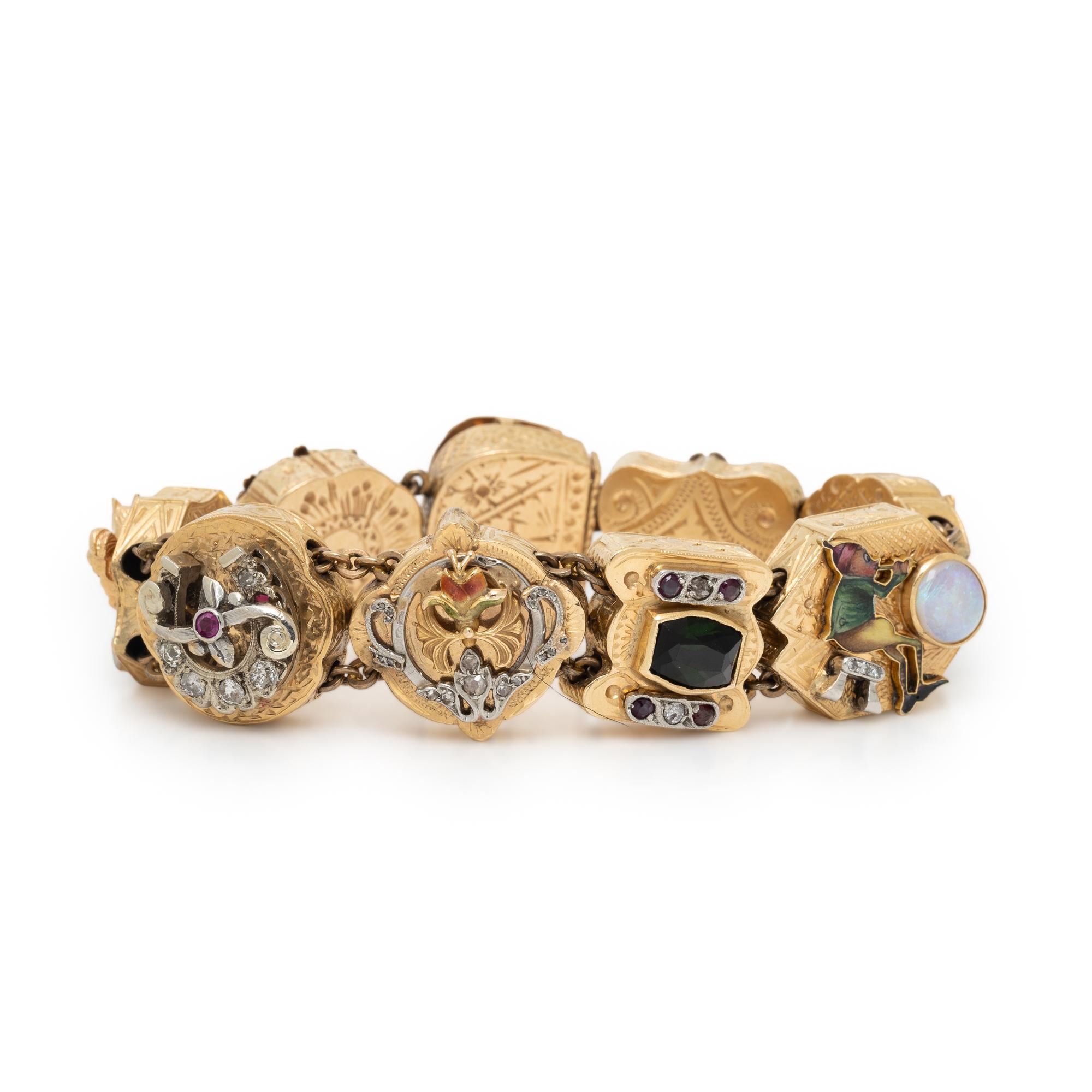 YELLOW GOLD AND MULTIGEM SLIDE CHARM BRACELET
