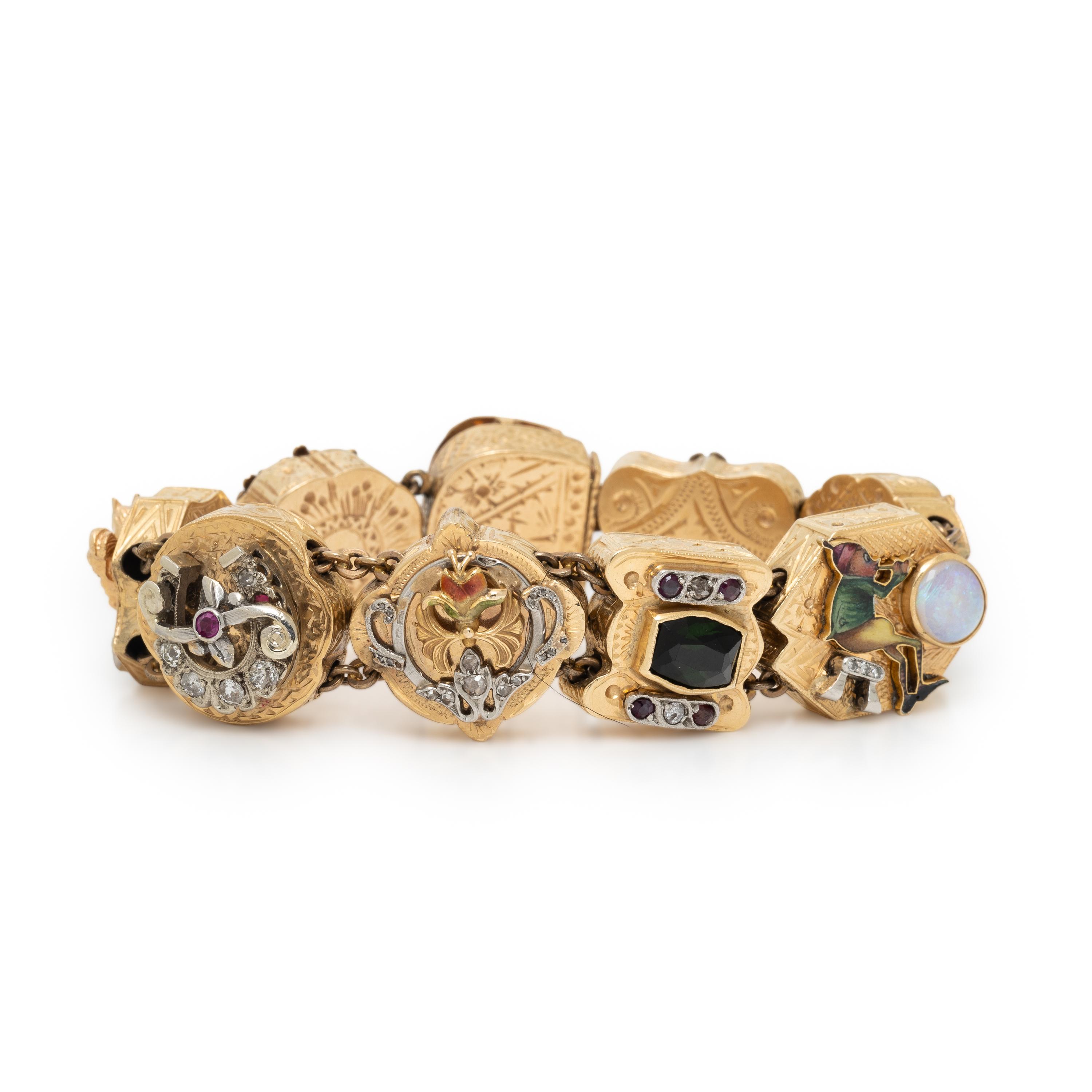 YELLOW GOLD AND MULTIGEM SLIDE CHARM BRACELET