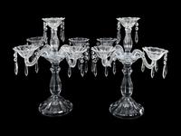 A Pair of French Molded Glass Five-Light Candelabra