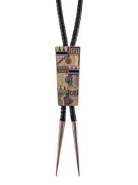 Silver Tufa Cast Katsina Bolo Tie, with Turquoise, Coral, Lapis, and 14K Gold Accents