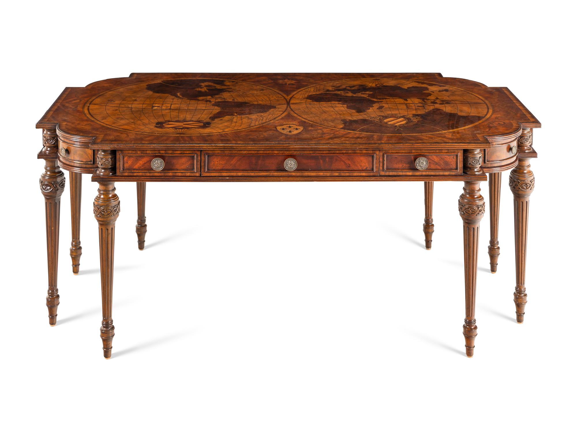 A Maitland-Smith Mahogany and Marquetry Map Writing Desk