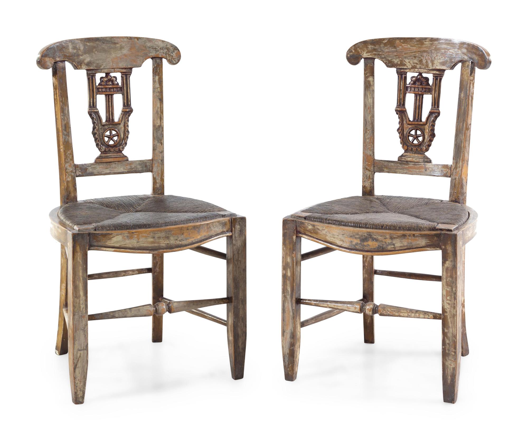 A Pair of Italian Neoclassical Painted Side Chairs