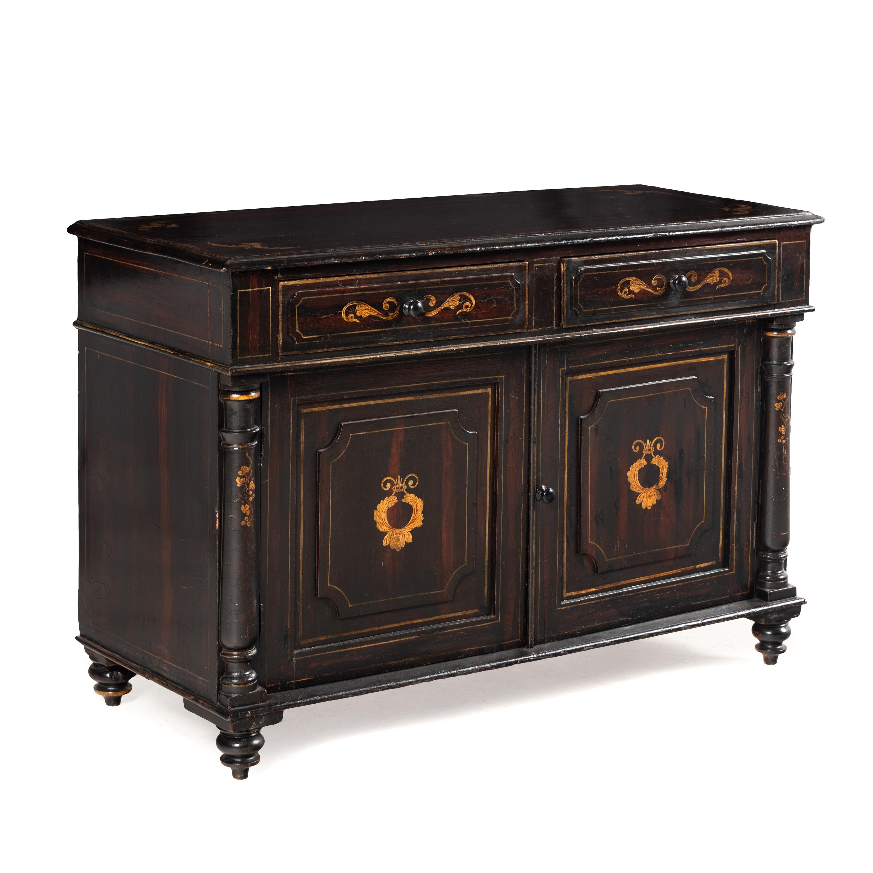 An American Classical Grain-Painted and Stencil Decorated Side Cabinet