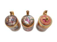 Three Vienna Painted and Parcel Gilt Porcelain Tankards