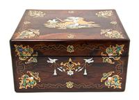 A Victorian Brass and Mother-of-Pearl Inlaid Dresser Box, Width of box 12 inches.