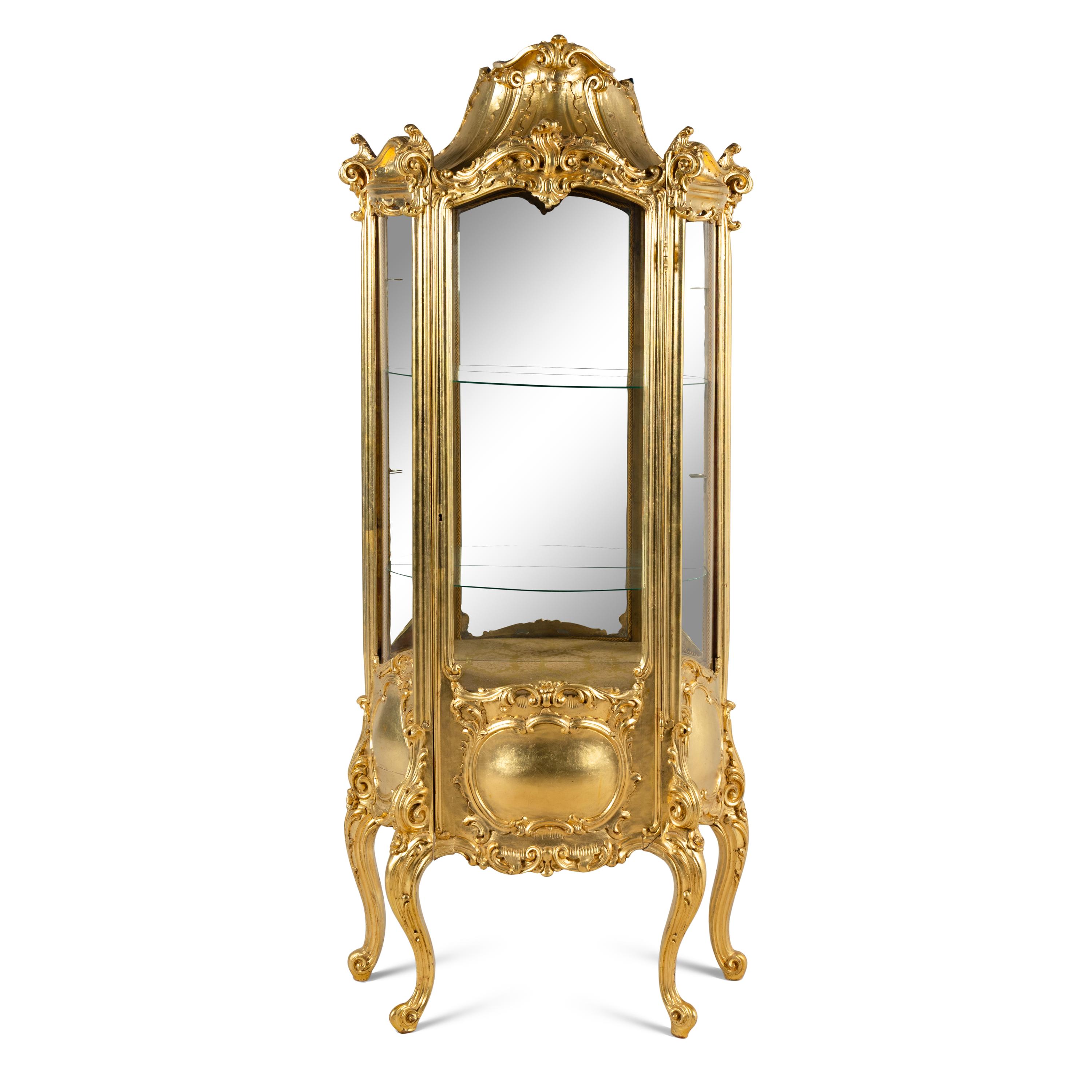 A Louis XV Style Giltwood Vitrine Cabinet