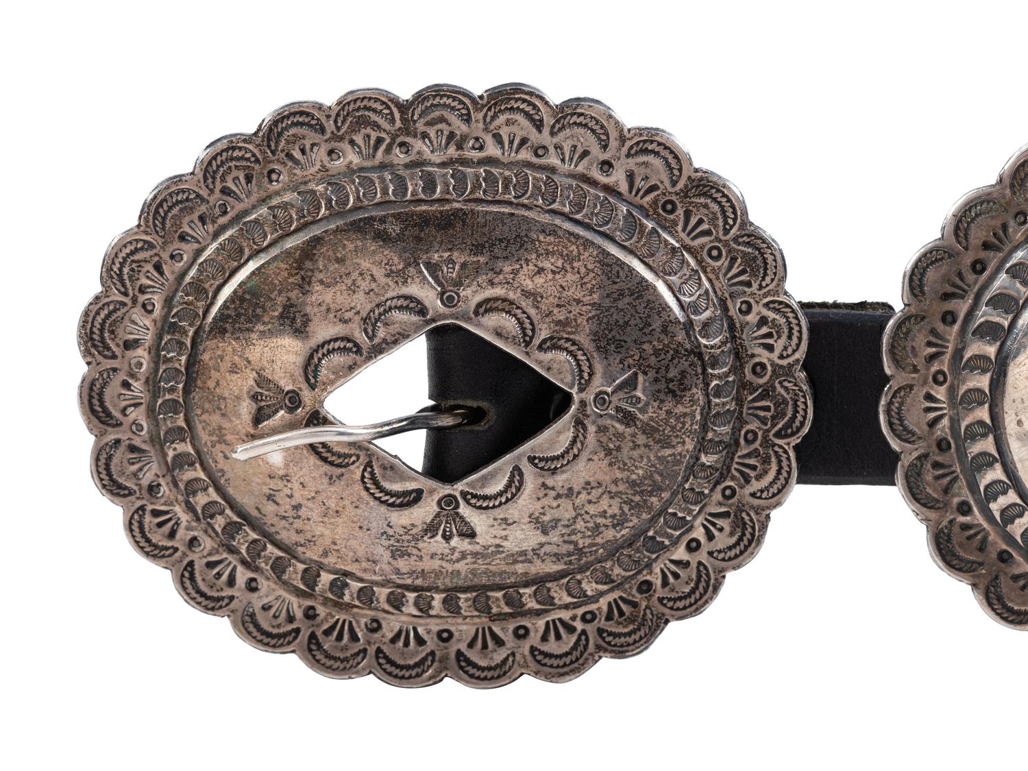 Navajo Stamped Silver Concha Belt