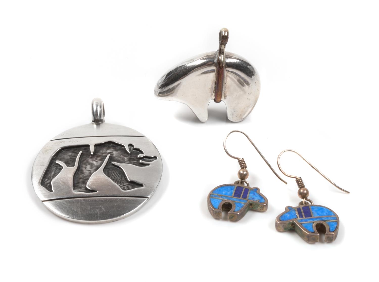 Two Southwestern Bear Pendants Height of largest 1 3/4 inches