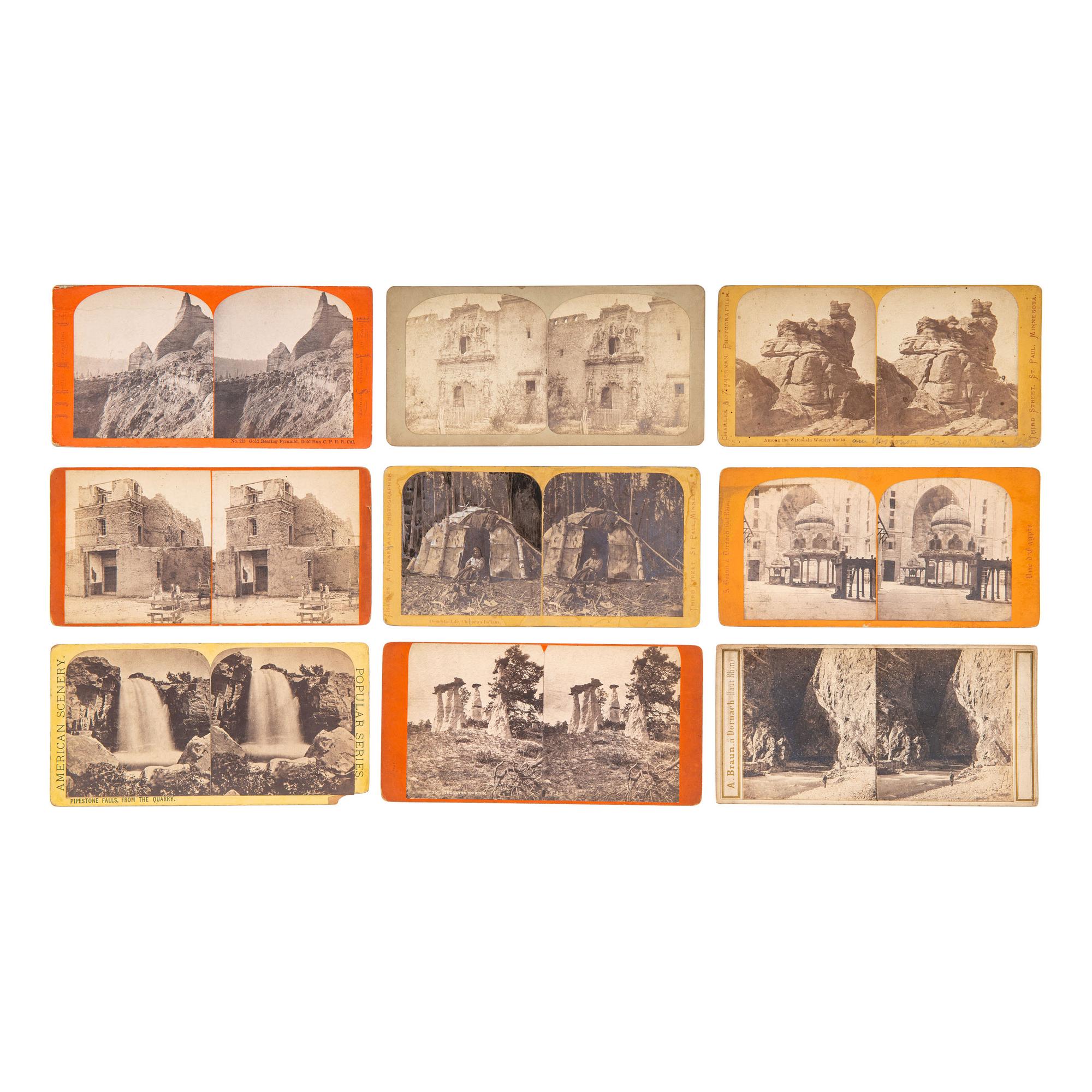 [EARLY PHOTOGRAPHY] -- [CRONAU, Rudolf]. A group of 34 assorted stereoviews featuring landscapes and manmade structures around the world, with a concentration on the American west, collected by artist Rudolf Cronau.