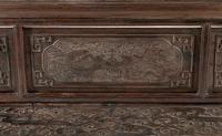 A Chinese Export Porcelain and Carved Hardwood Five-Panel Floor Screen