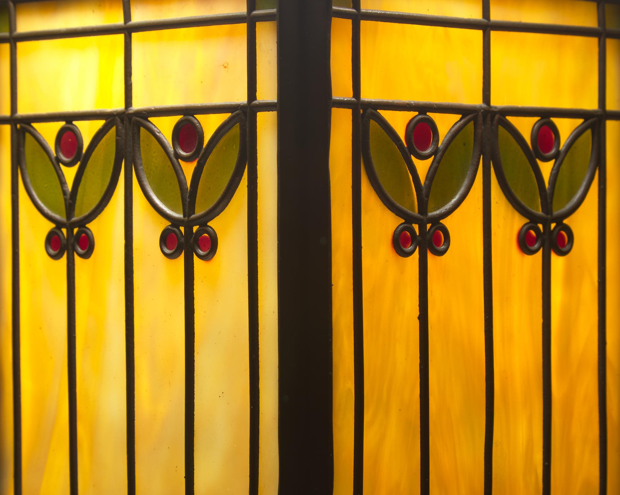 Slag glass shades, six, c. 1908 Handel Glass, USA