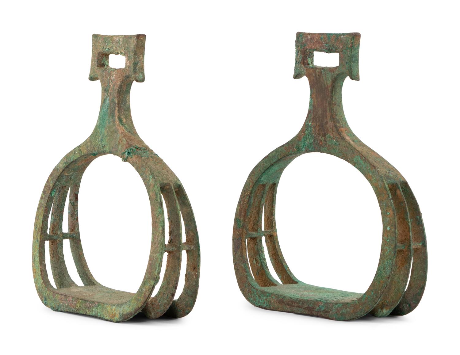 A Chinese Bronze Pair of Stirrups