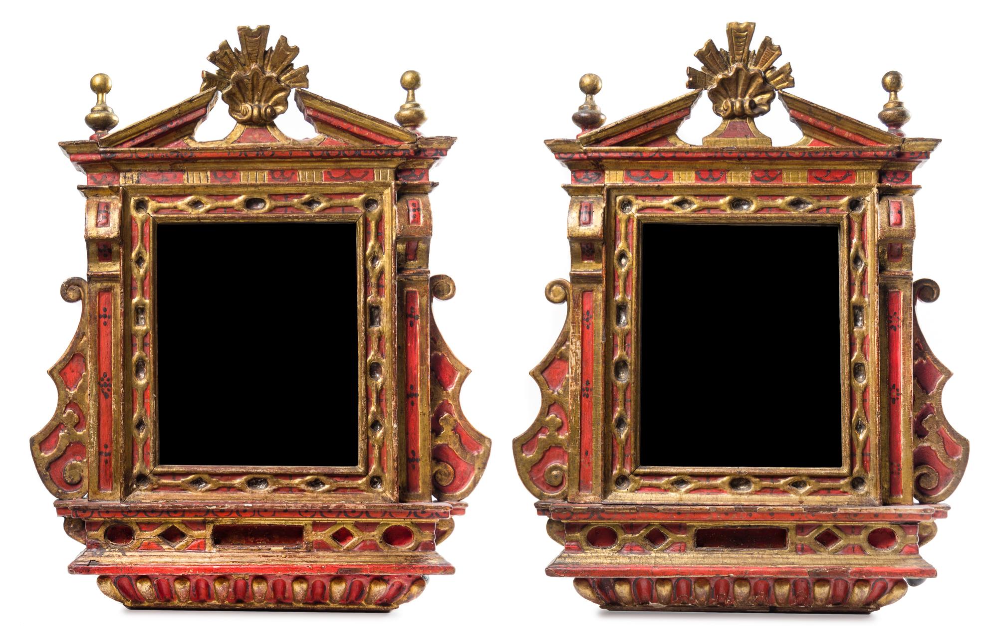 A Pair of Northern Italian Painted and Parcel Gilt Tabernacle Frames Height 27 1/2 x width 22 inches. — 16TH/17TH CENTURY