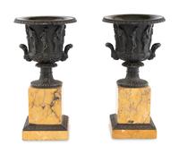 A Pair of French Marble and Bronze Campagna Urns