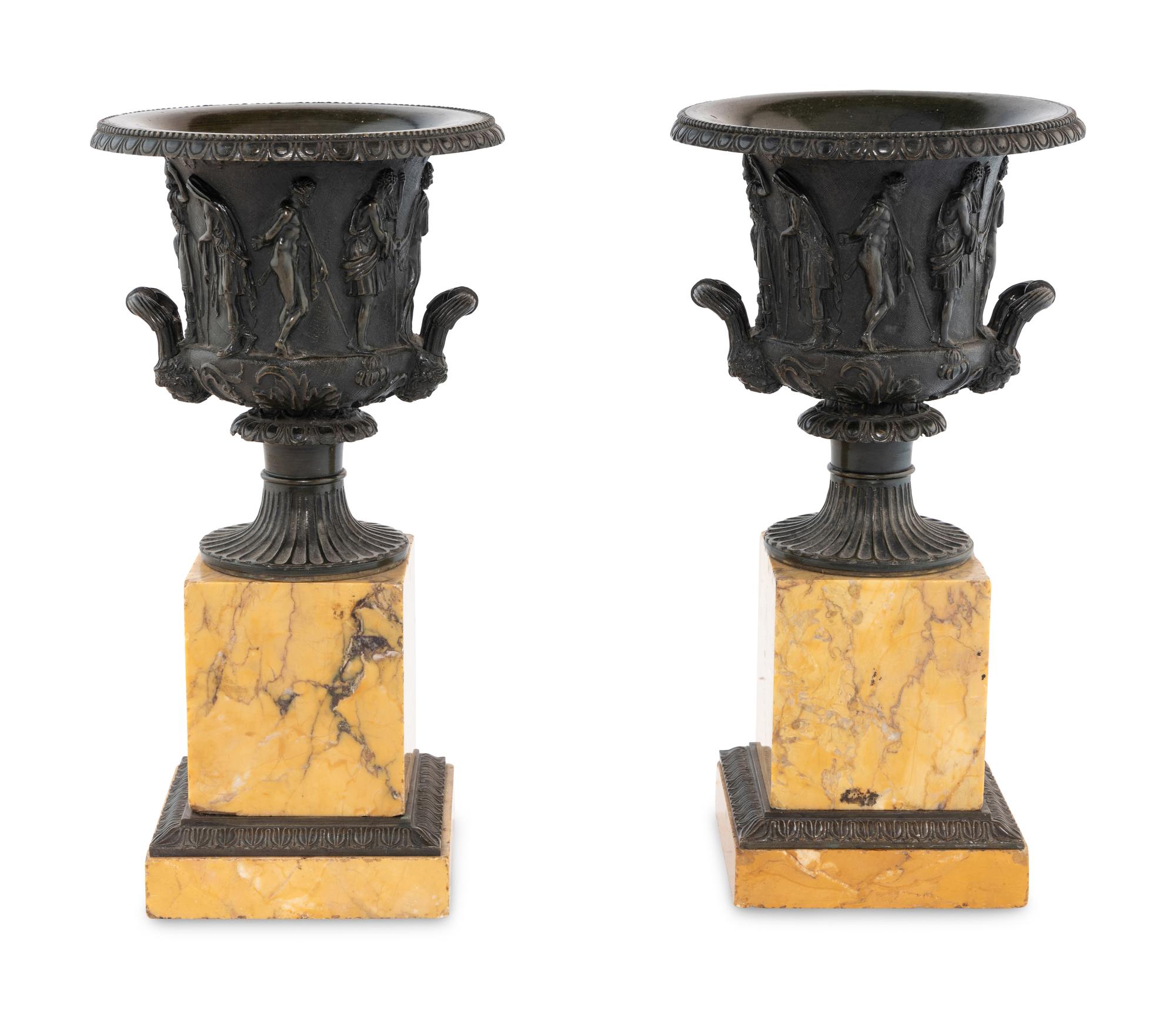 A Pair of French Marble and Bronze Campagna Urns