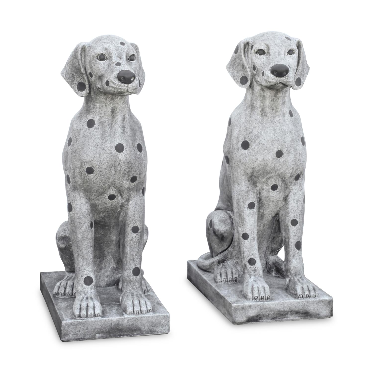 A Pair of Continental Marble-Inlaid Granite Seated Dogs