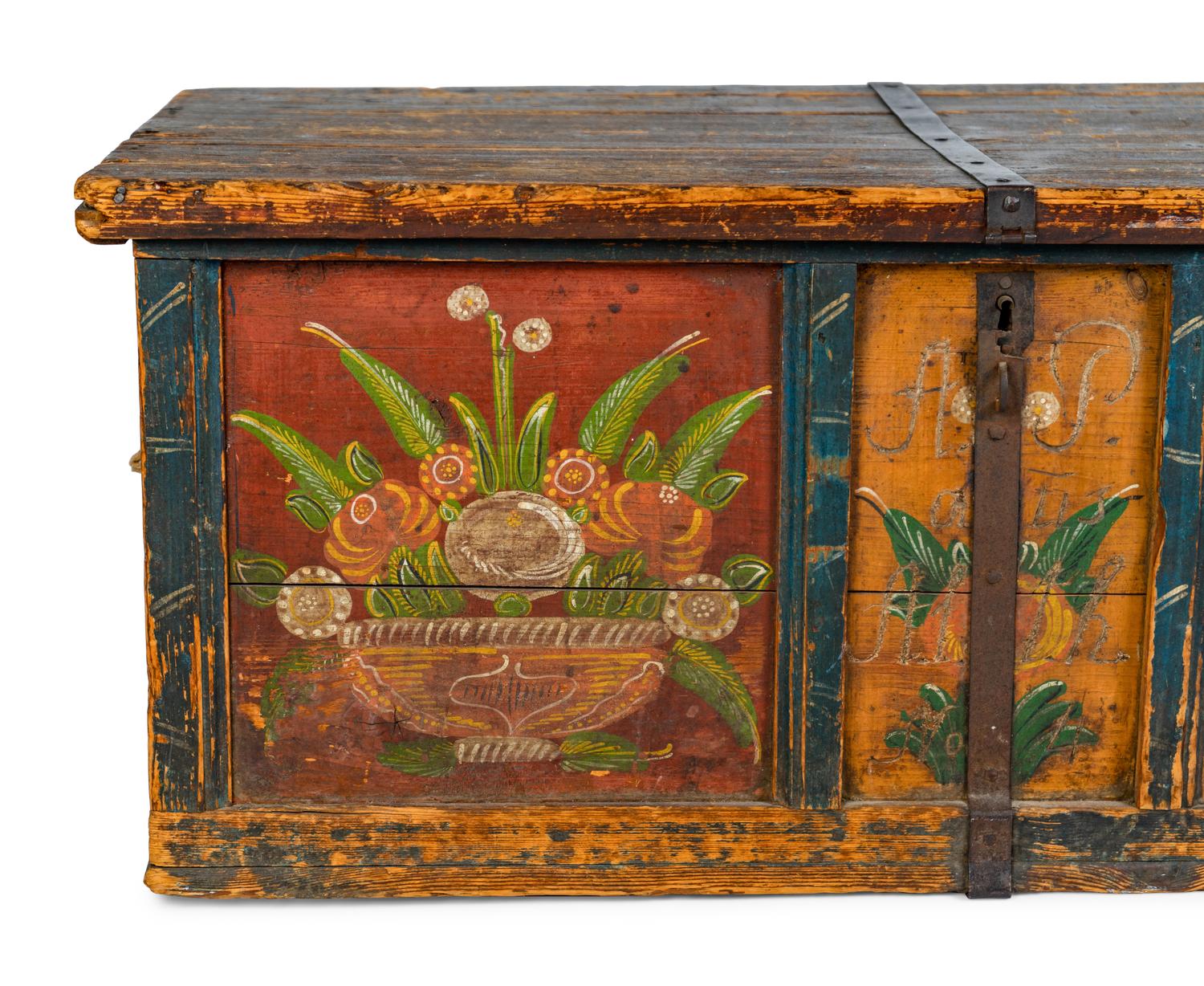 A Northern European Painted Pine Blanket Chest