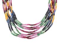 MULTISTRAND RUBY, EMERALD, AND SAPPHIRE BEADED NECKLACE