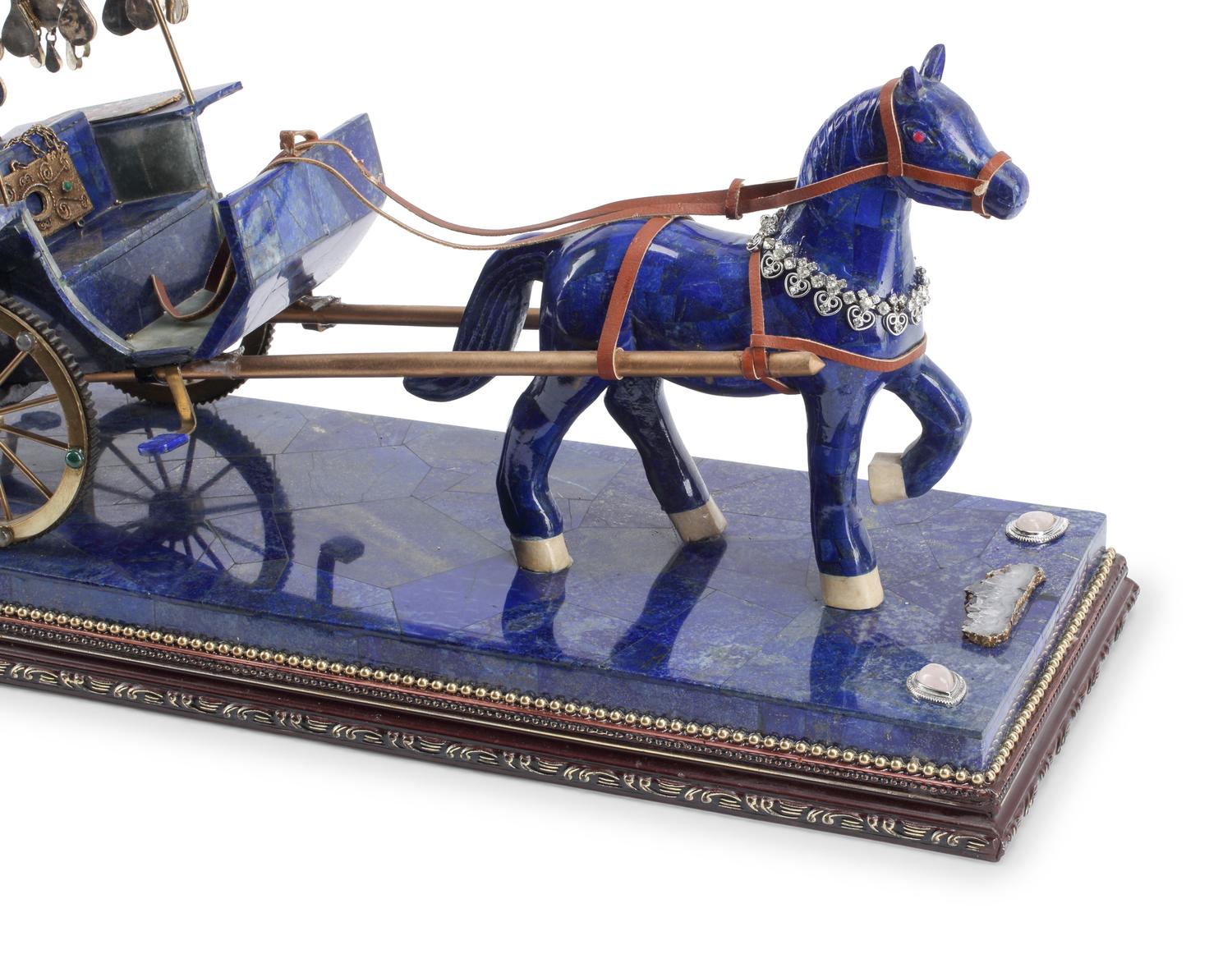 A Jeweled Lapis Lazuli Model of a Chariot and Horse