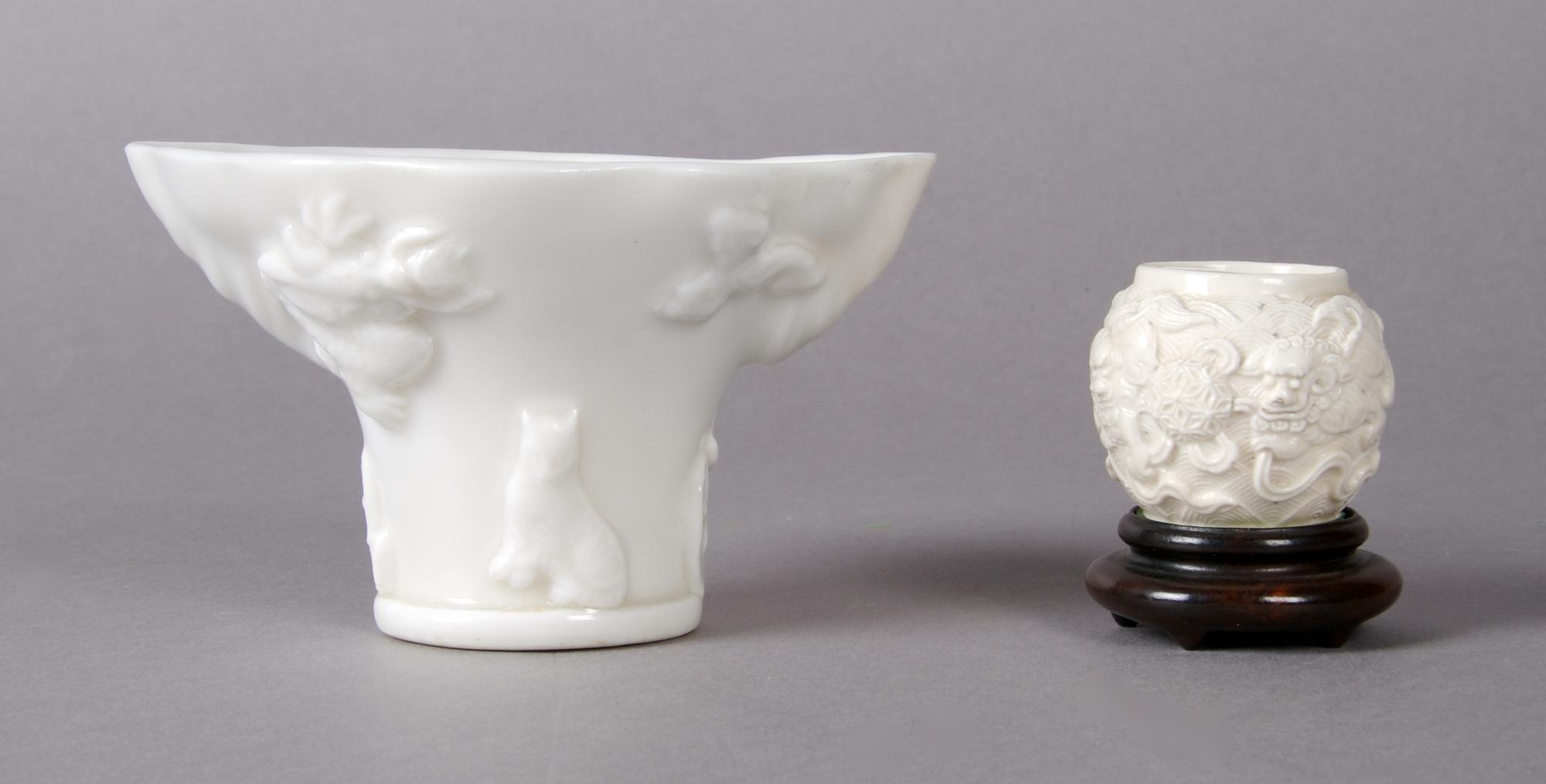 A Group of Two Chinese Whiteware Vessels, Diameter of largest 3 7/8 inches.