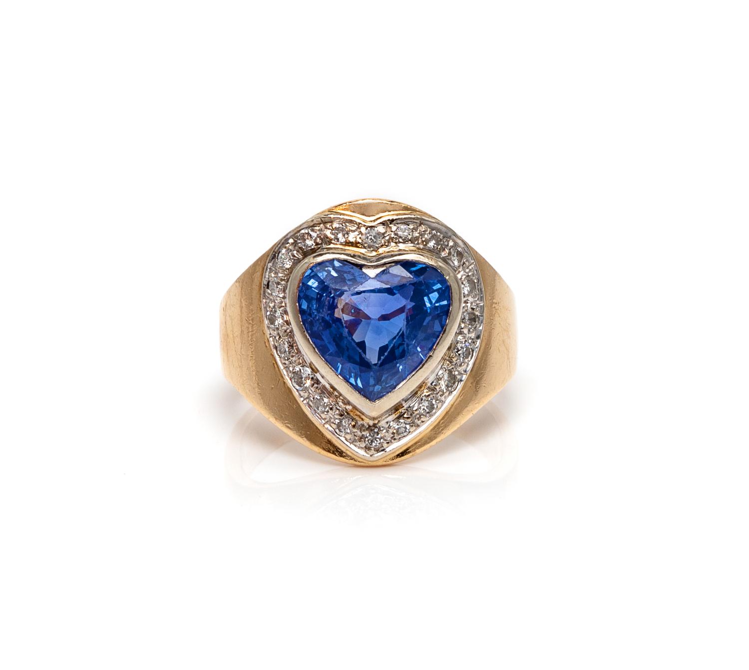 A 14 Karat Yellow Gold, Sapphire and Diamond Ring,