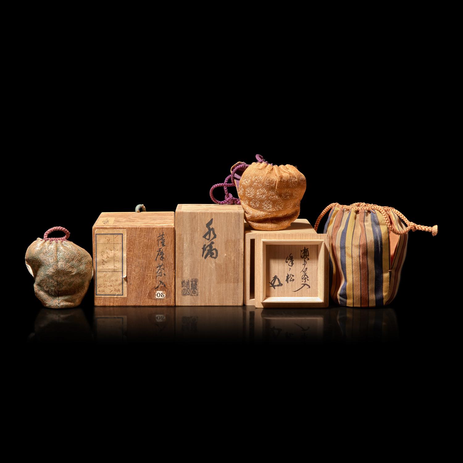 Two Japanese Tea Caddies, Chaire , Three Boxes, and Two Additional Covers, the Chaire 18th/19th Century