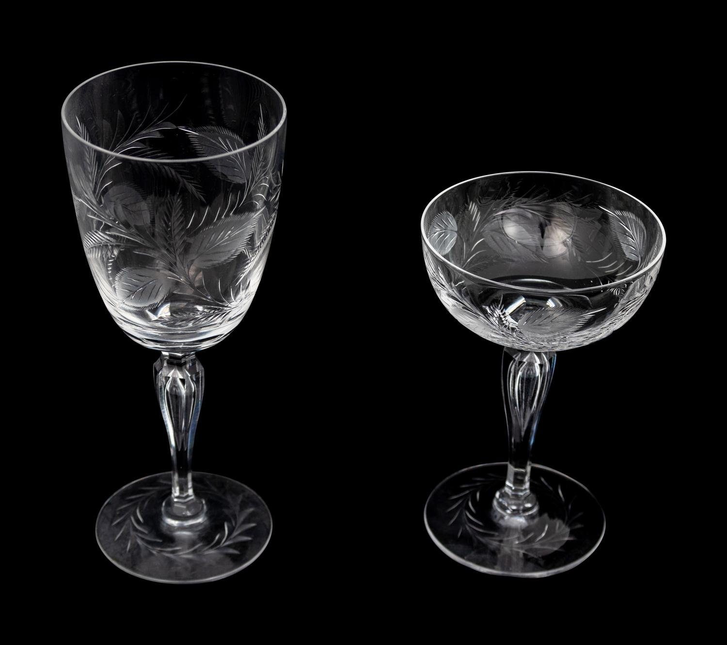A Collection of Etched Glass Stemware