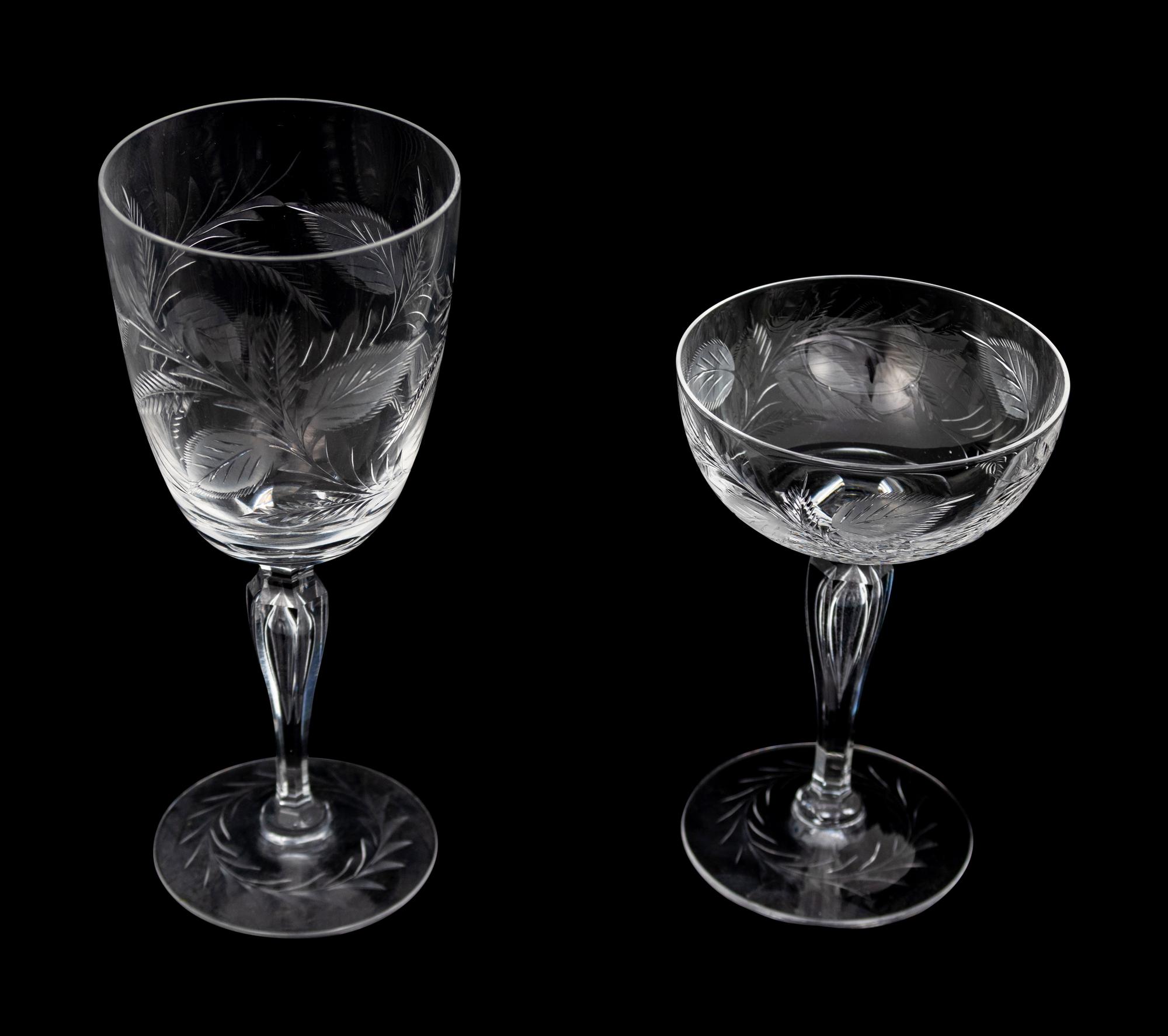 A Collection of Etched Glass Stemware