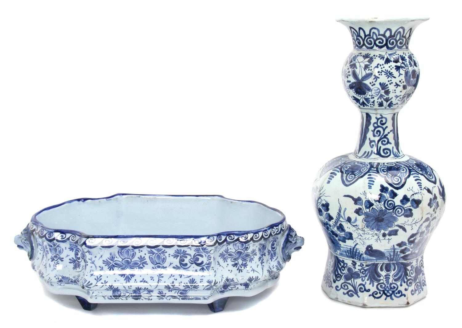 A Delft Earthenware Vase Height 14 inches.