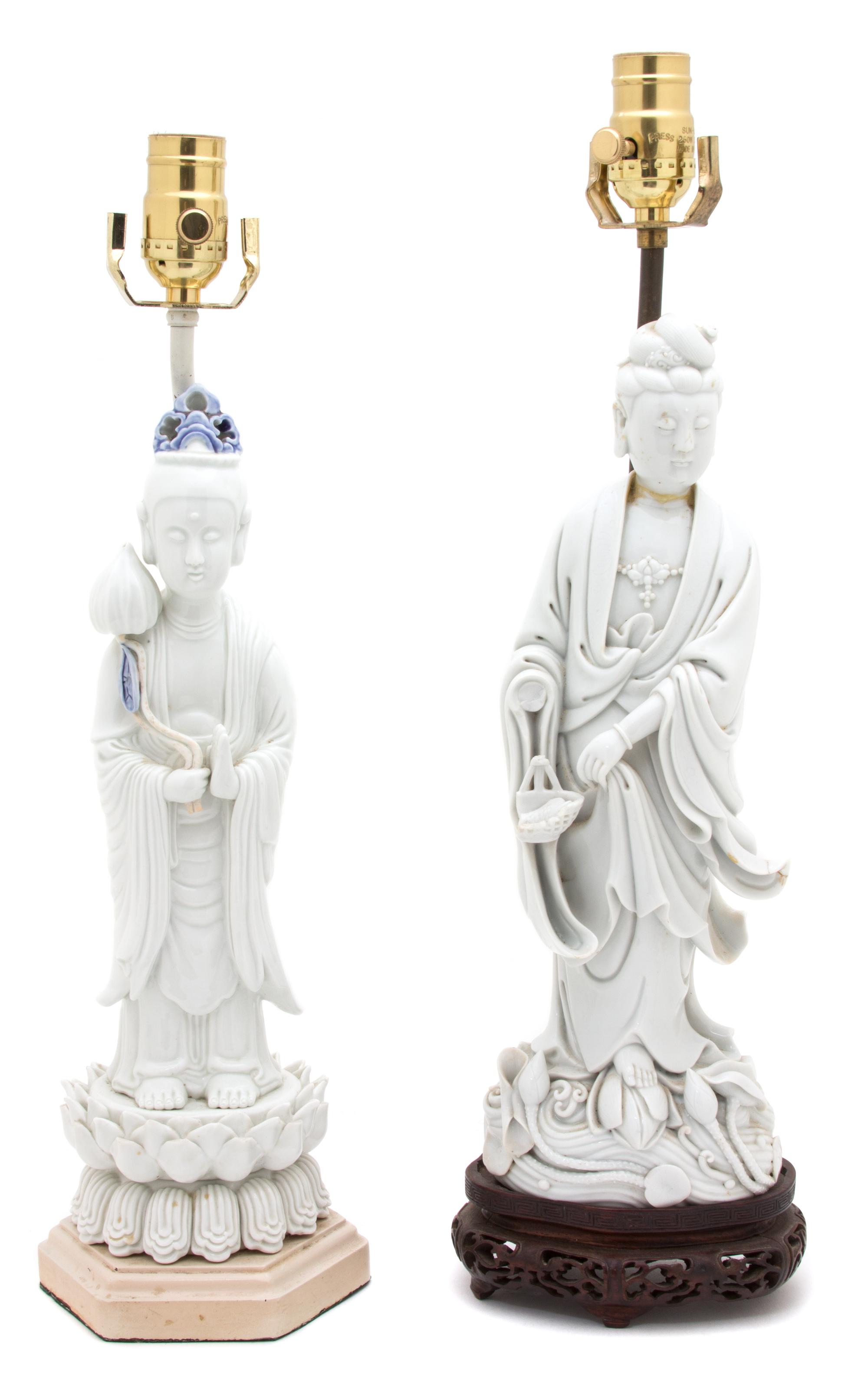 A Pair of Chinese Blanc de Chine Porcelain Figures Height 14 inches. — 19TH CENTURY