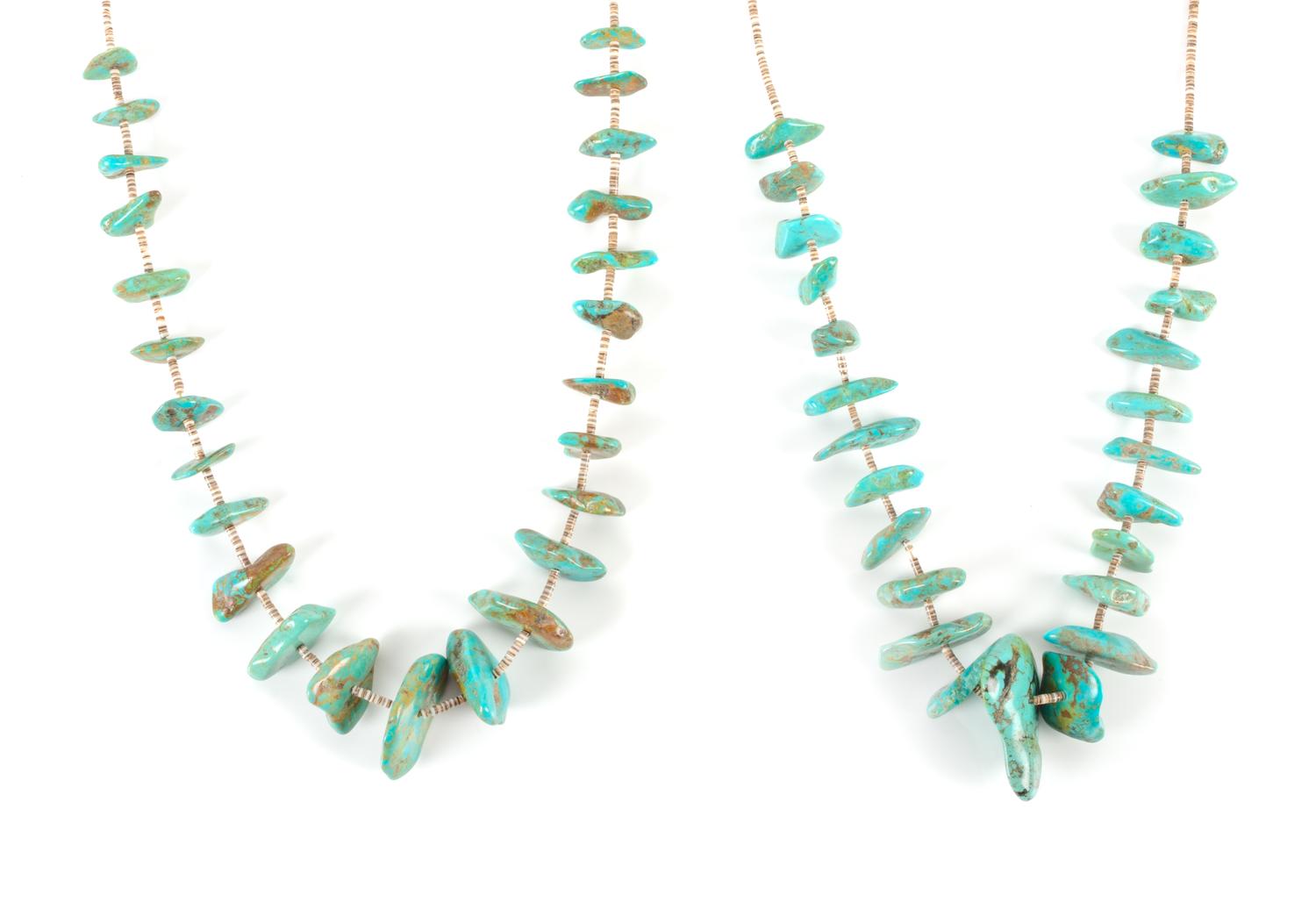 Two Southwestern Turquoise Nugget Necklaces Length of each 26 inches