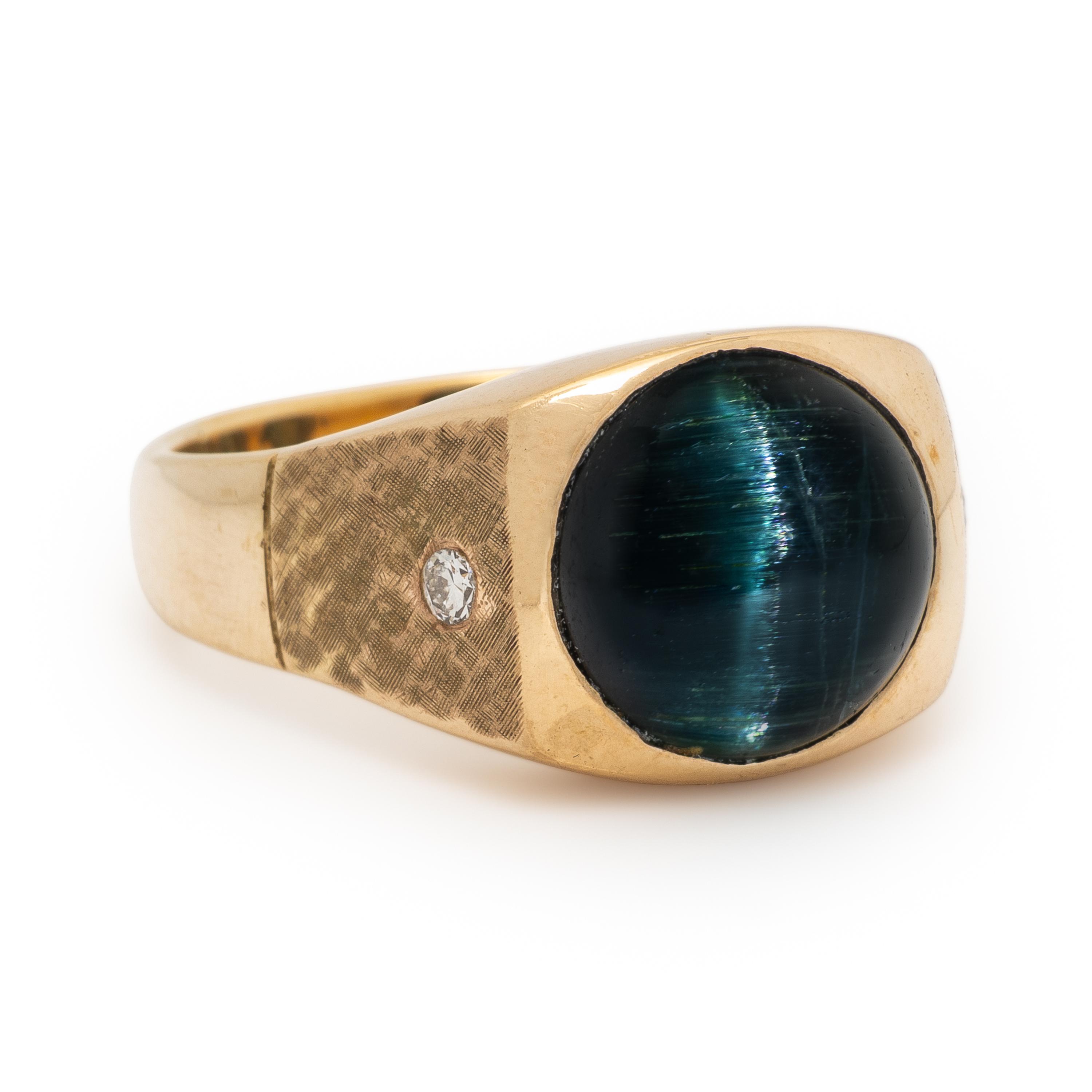 Cat's Eye Indicolite Tourmaline and Diamond Ring