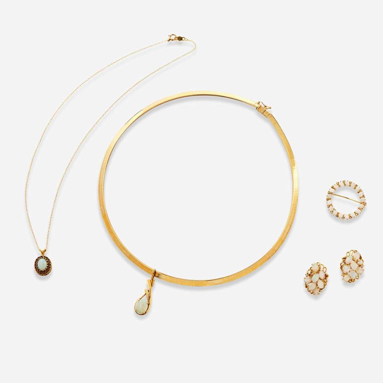 A Miscellaneous Collection of 14K Gold and Opal Jewelry