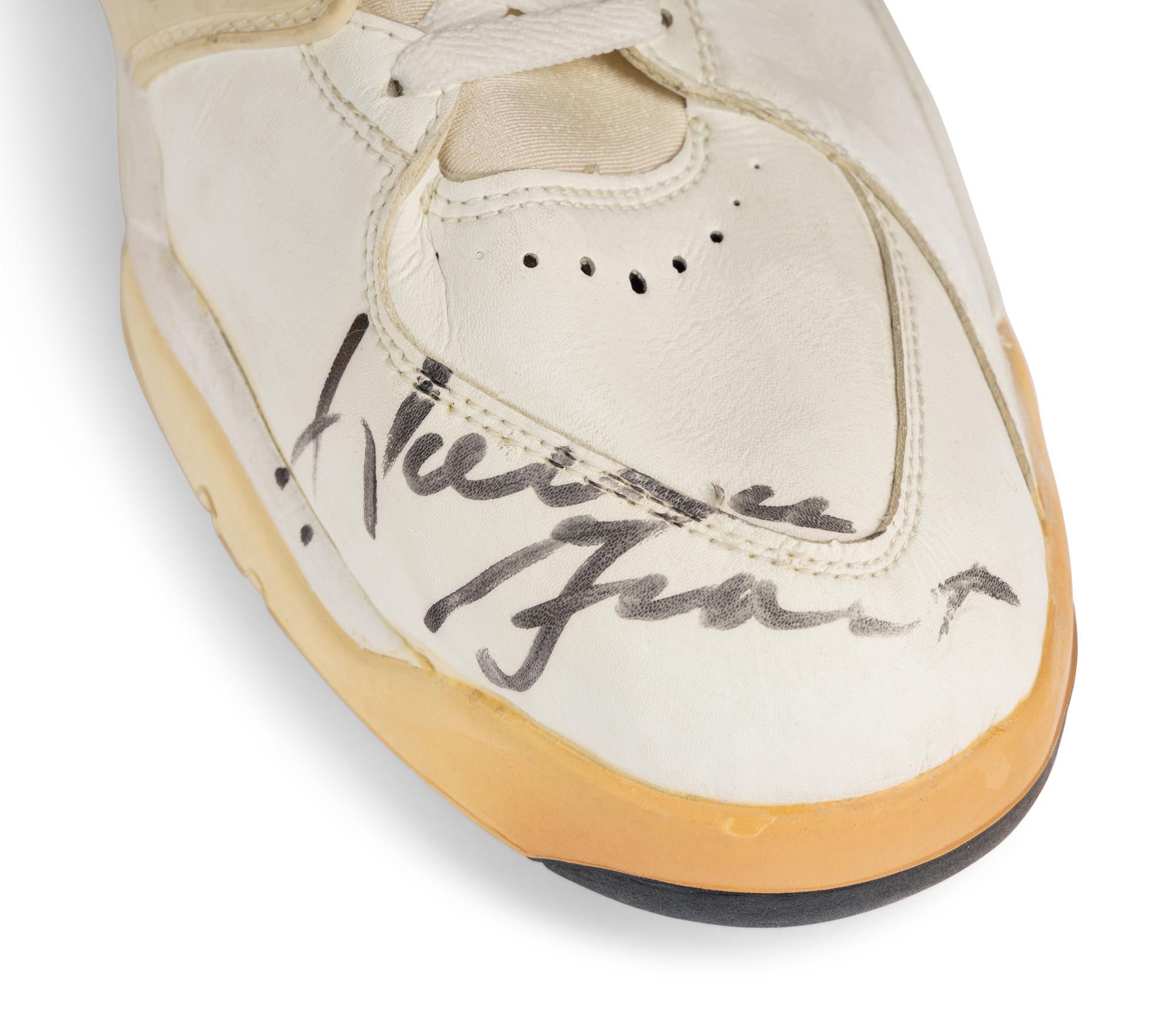 A Pair of Horace Grant Chicago Bulls Championship Era Signed Autograph Nike Flight Game Used Shoes,