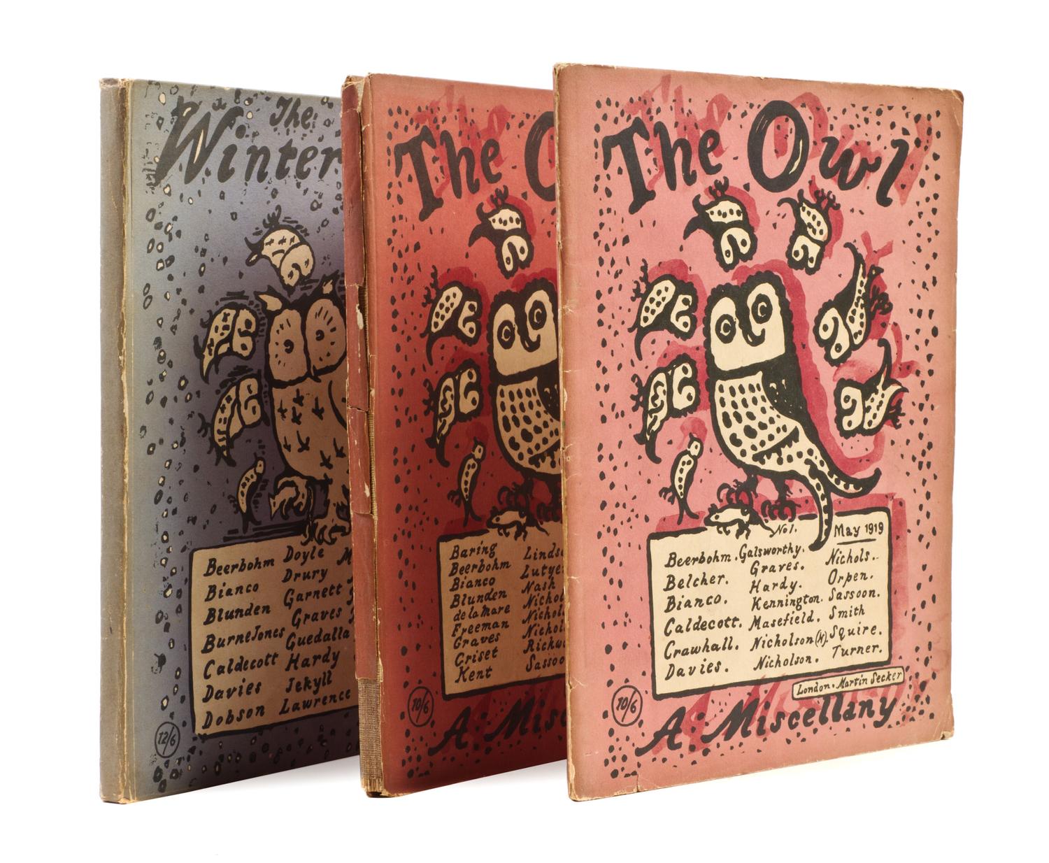 (LITERARY JOURNAL) THE OWL. A Miscellany. Nos. 1 and 2, and Winter. London, 1919, 1923.