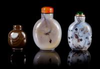 Three Snuff Bottles Height of tallest 3 inches.