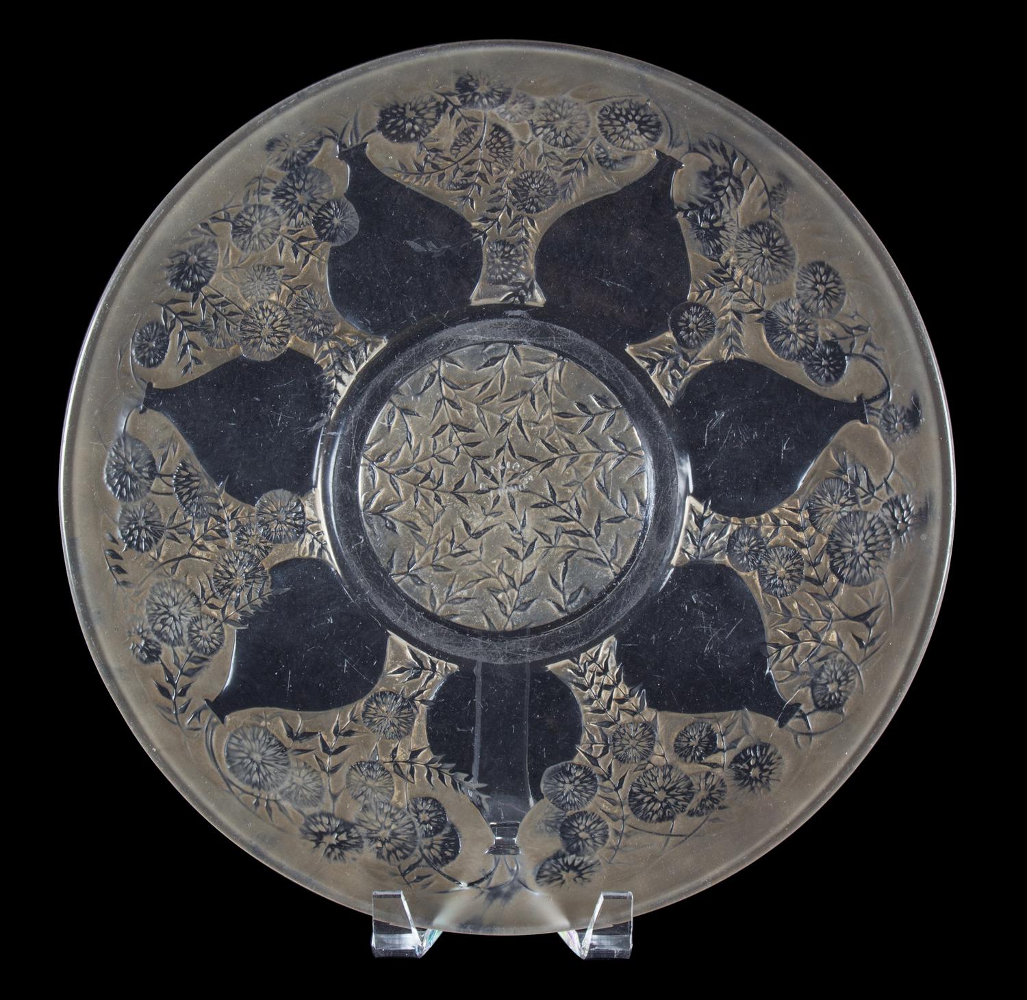 An R. Lalique Molded and Frosted Glass Vases No. 1 Charger Diameter 12 1/2 inches. — 20TH CENTURY