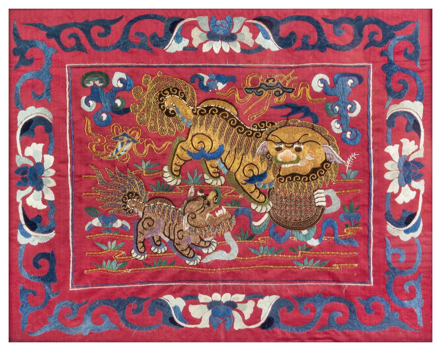 Four Embroidered Silk Panels